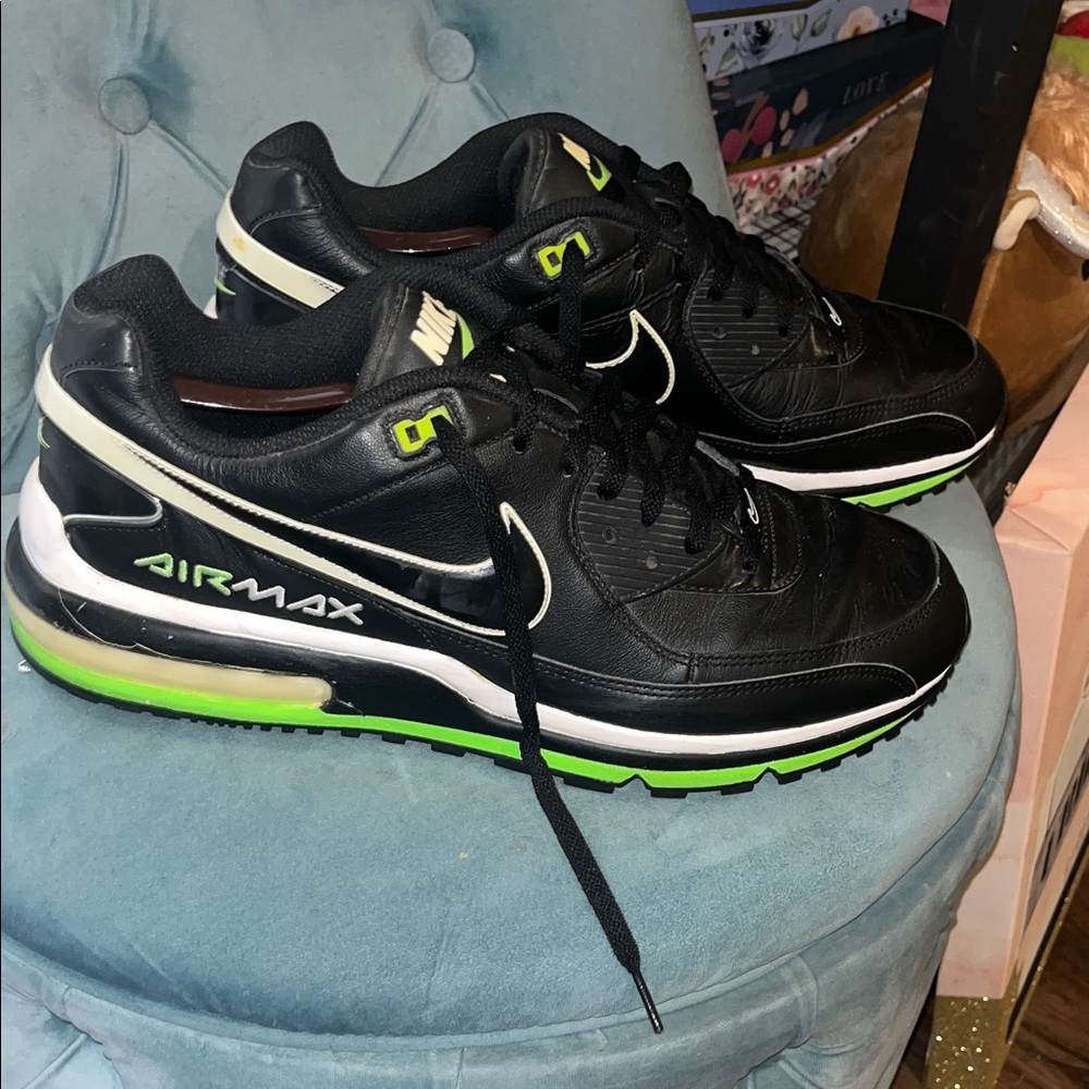 Nike Black and Lime Green Air Max Leather Sneakers